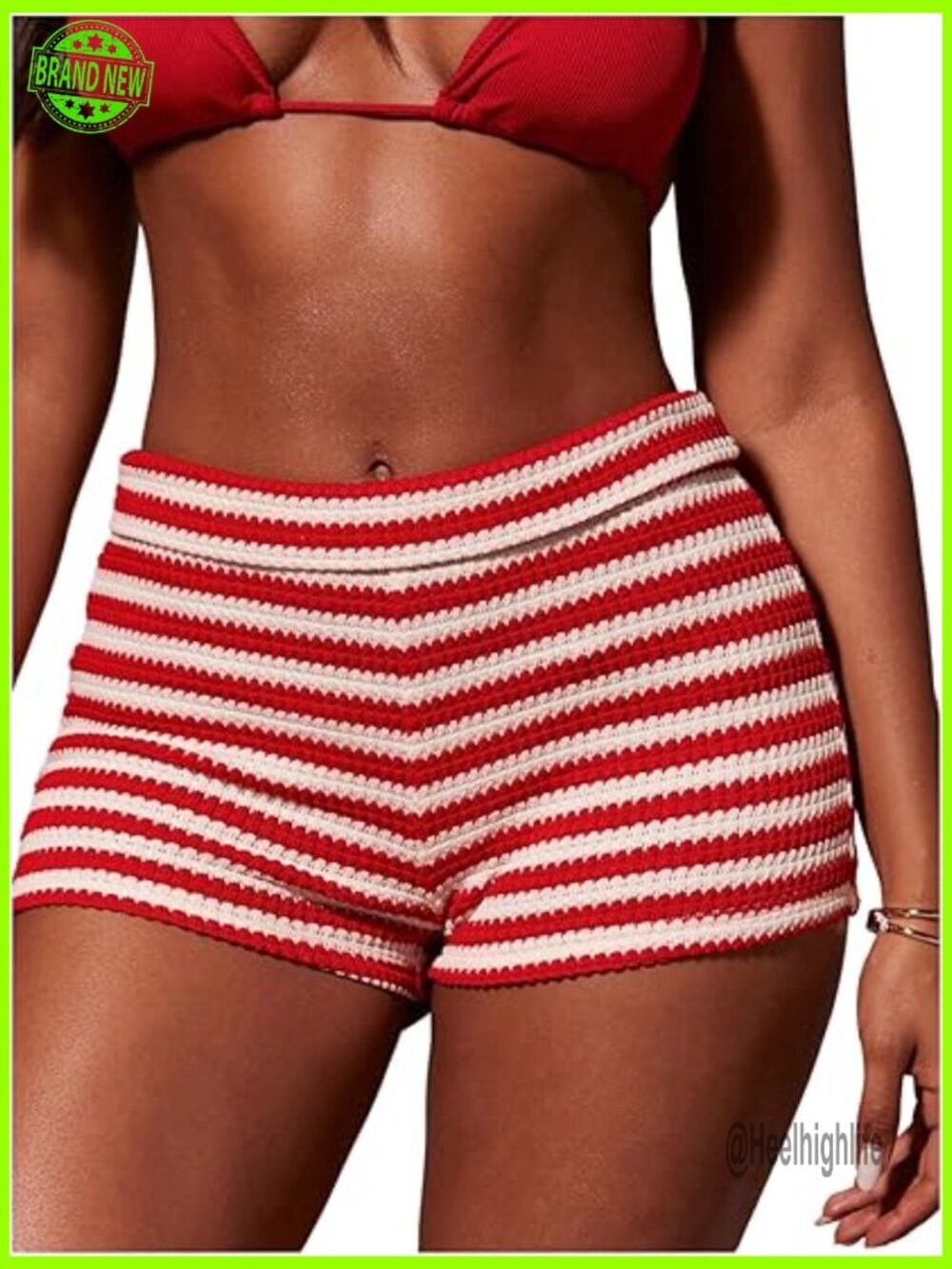 Striped Crochet Micro Shorts Y2K Knit Booty Summer Beach Mini